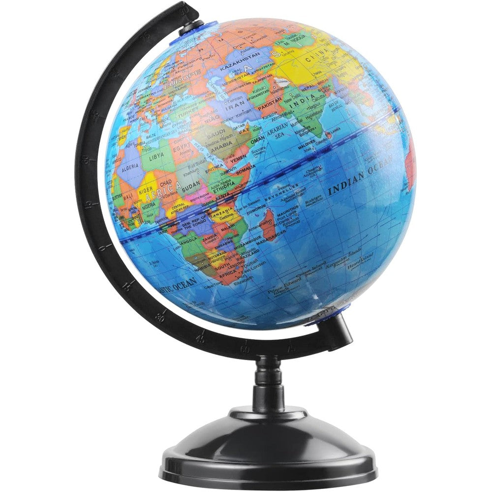VAP 6 inch interactive world globe for kids on a black stand front view