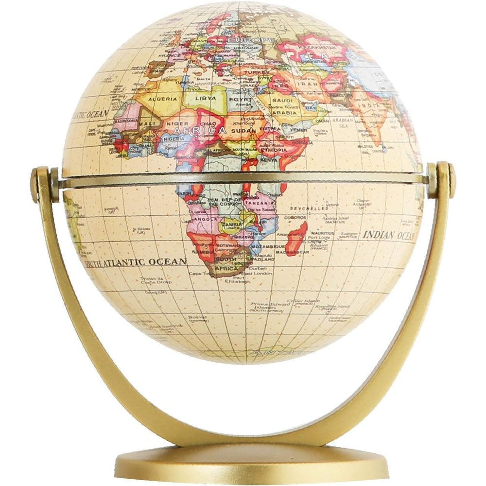 Annova Mini Antique Globe 4-inch front view on a wooden desk