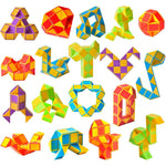 Ganowo 18 pack fidget snake cube front view showcasing multiple yellow twist puzzle toys