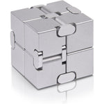 TAGUDA JOEYANK metal infinity cube fidget finger toy front view showing premium silver aluminum alloy blocks
