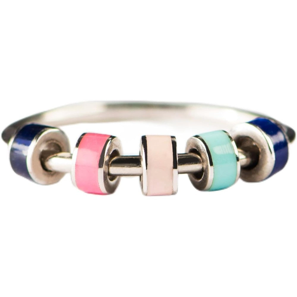 STORYJEWELLERY silver anxiety ring front view showing pastel beads