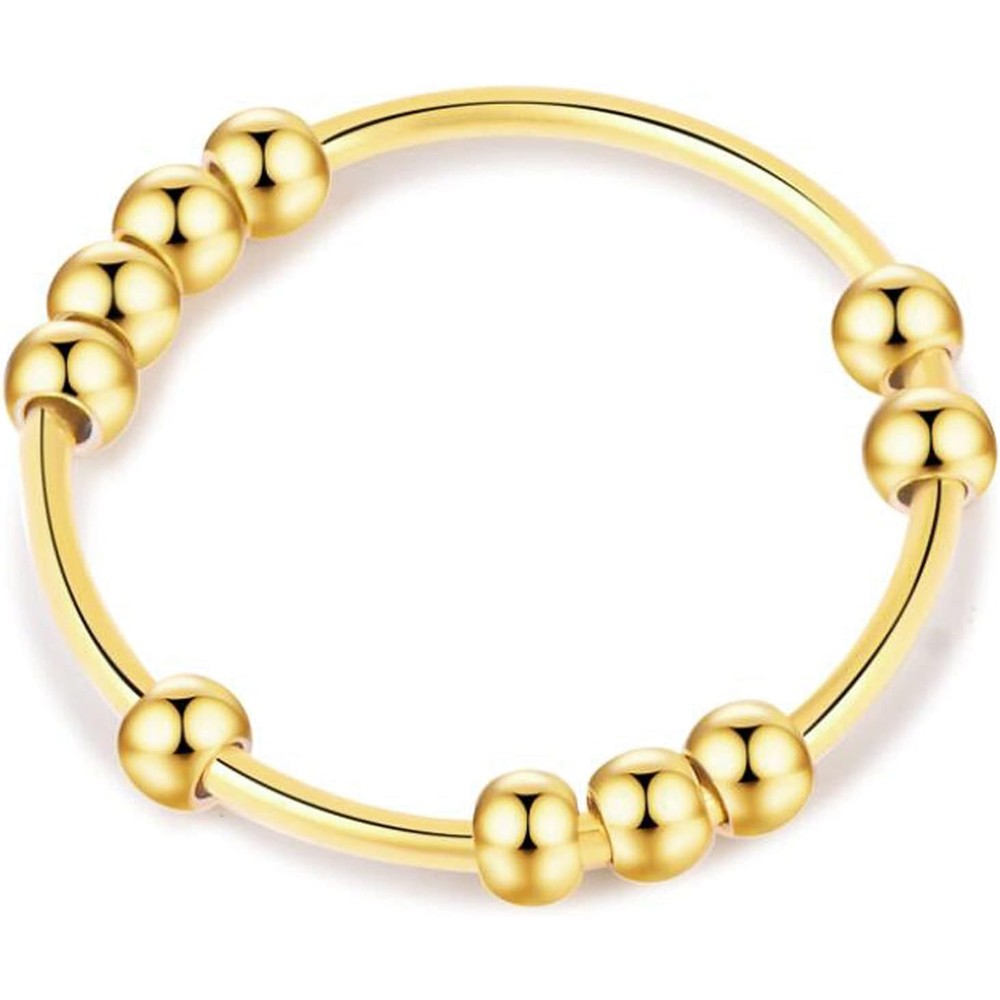 SERYNOW Gold Silver Fidget Ring front view showcasing moving beads on band