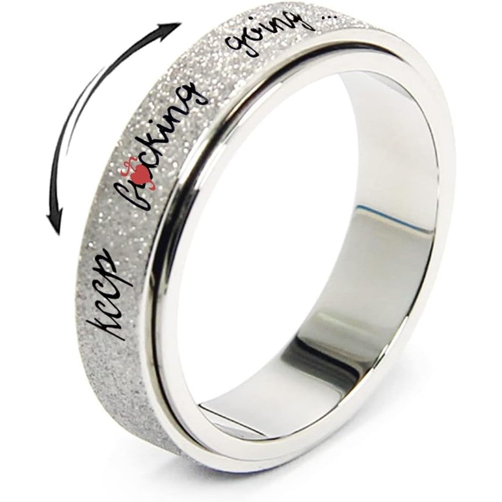 OreilleStar Initial Fidget Spinner Anxiety Ring front view showcasing the smooth stainless steel outer band.