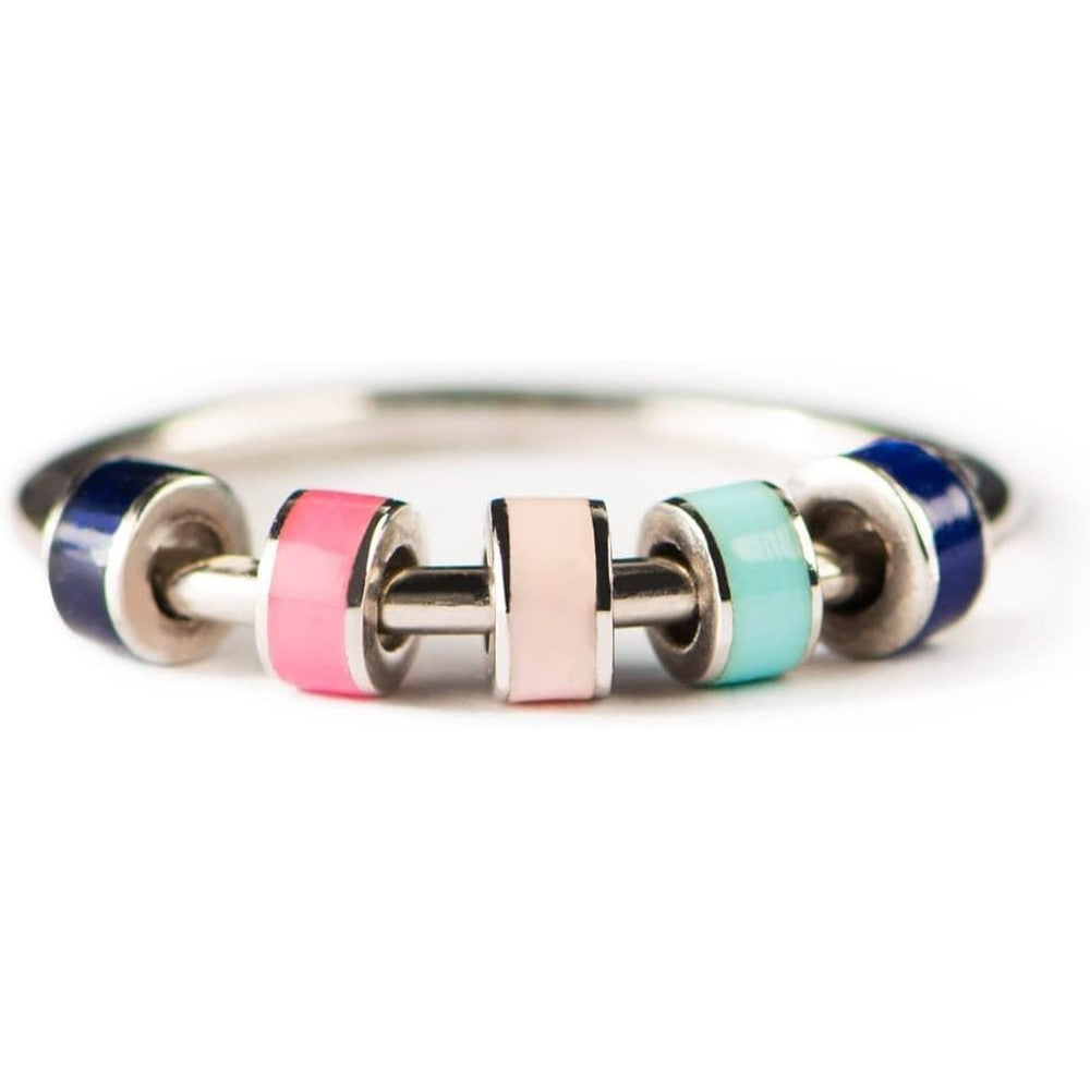 STORYJEWELLERY Daughter Fidget Ring front view showing sterling silver band and colorful enamel beads