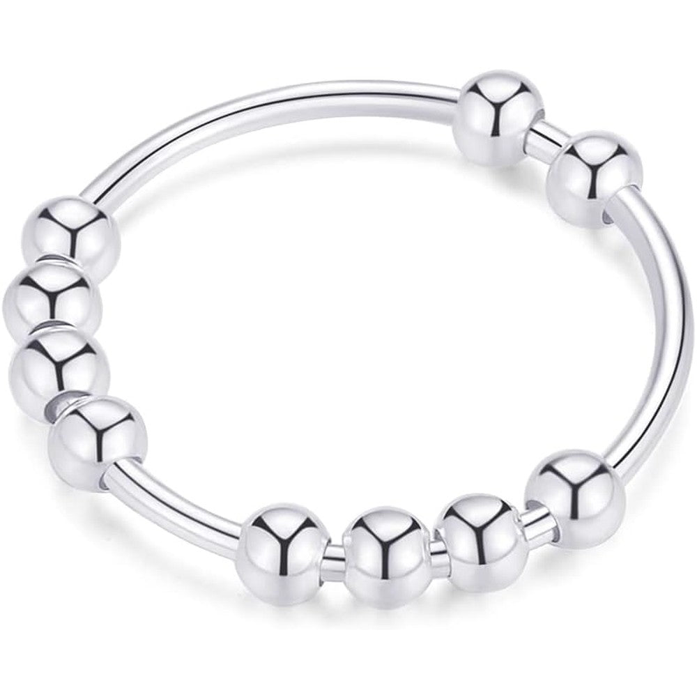 Jacruces 925 sterling silver anti anxiety ring front view showing spinning beads
