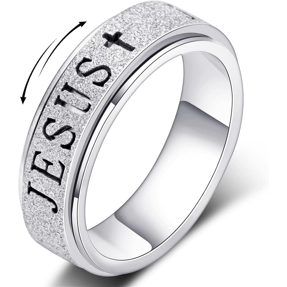 OreilleStar fidget spinner anxiety ring front view showing silver stainless steel band