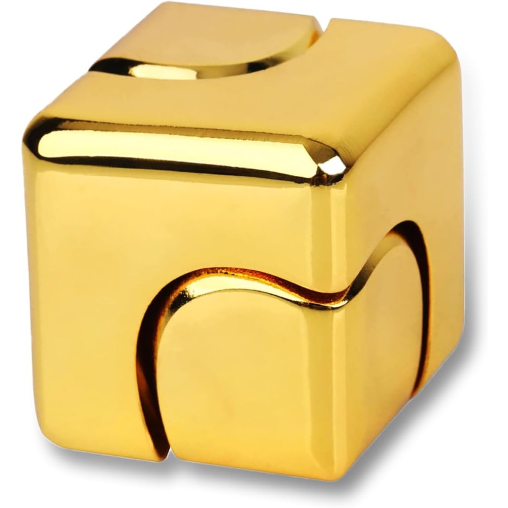Dr.Kbder metal fidget spinner cube in gold color front view on a desk for stress relief