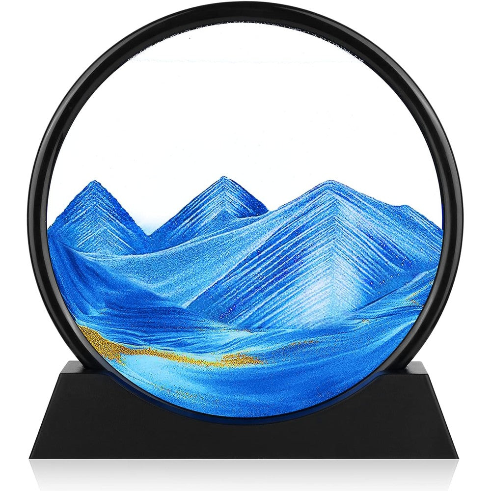 Herecanli moving sand art picture blue round glass front view