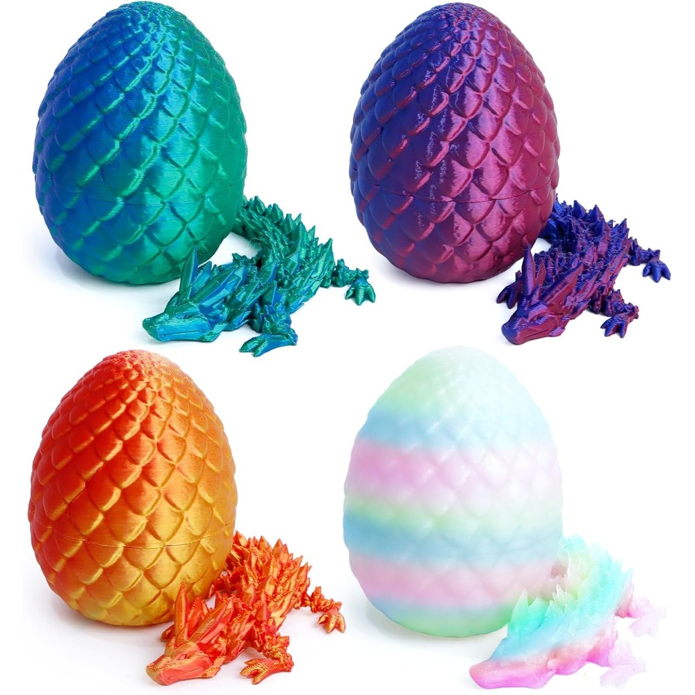 Flavery 4 pack 3D printed dragon in egg set front view