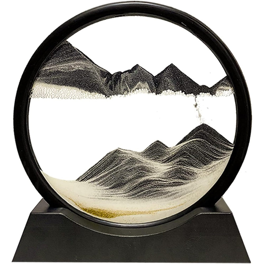 HYUGF moving sand art picture decor 3D black round frame desk display.