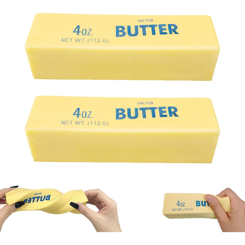 Fymoq Butter Squishy stress relief toy front view on desk