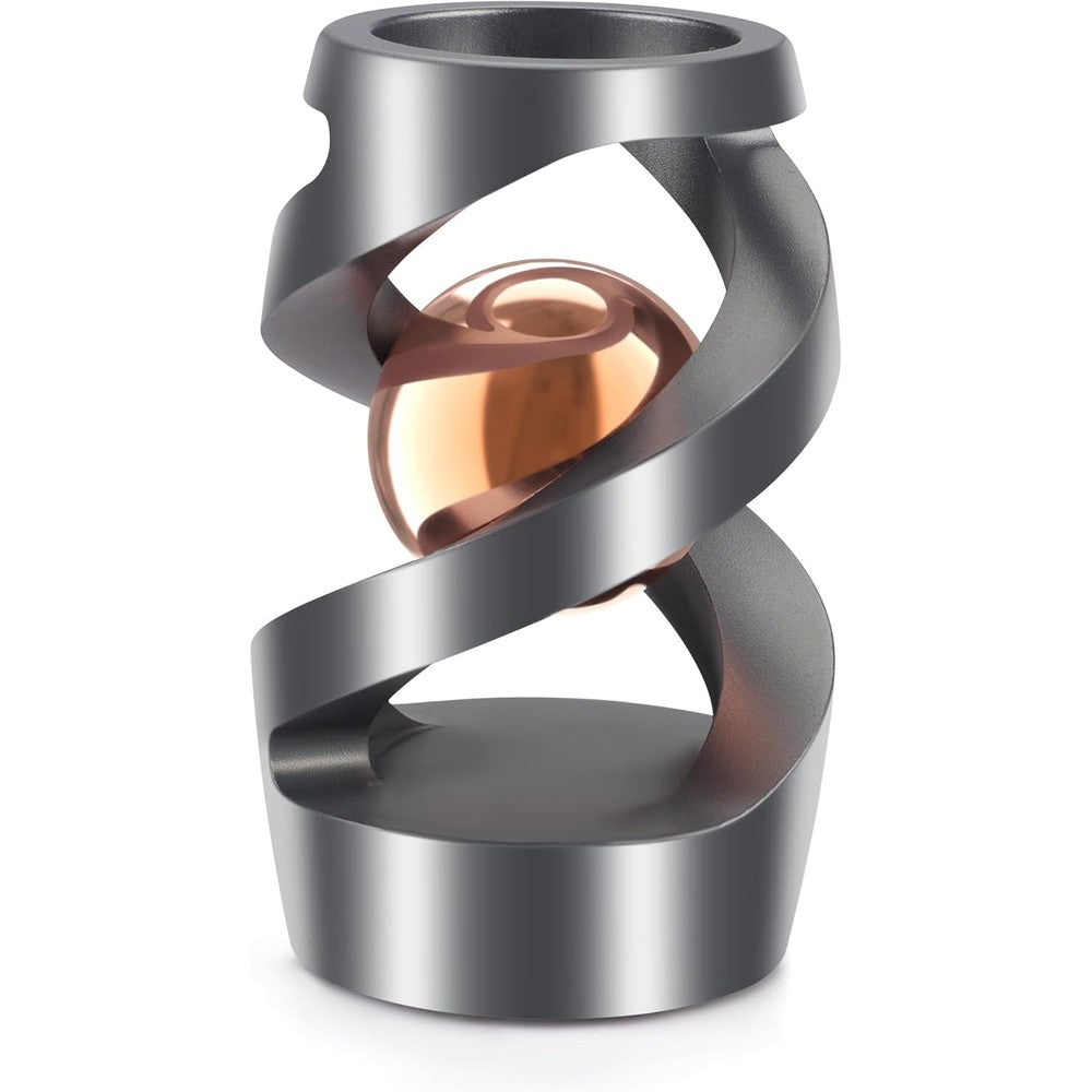Dolasev kinetic spinning desk toy in grey and rose gold front view