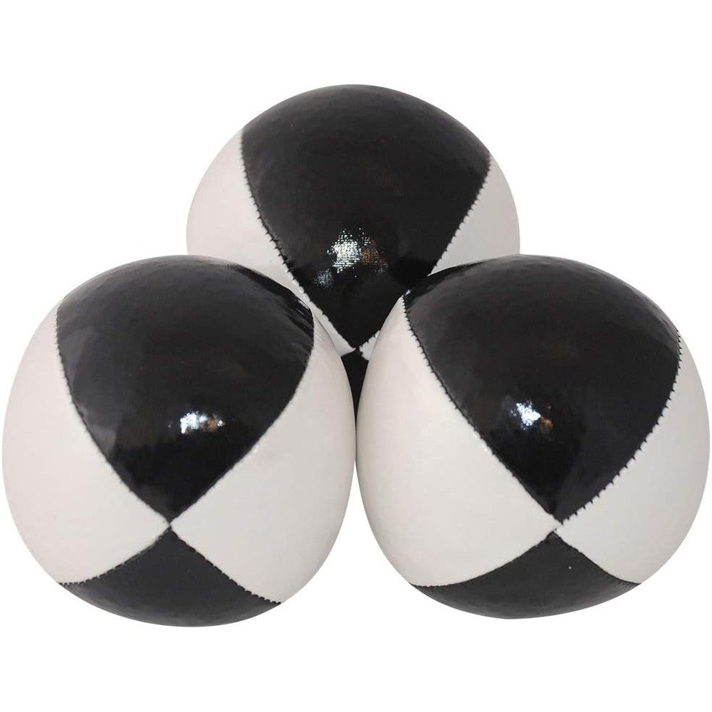Higgins Brothers professional juggling balls set front view showing black and white design