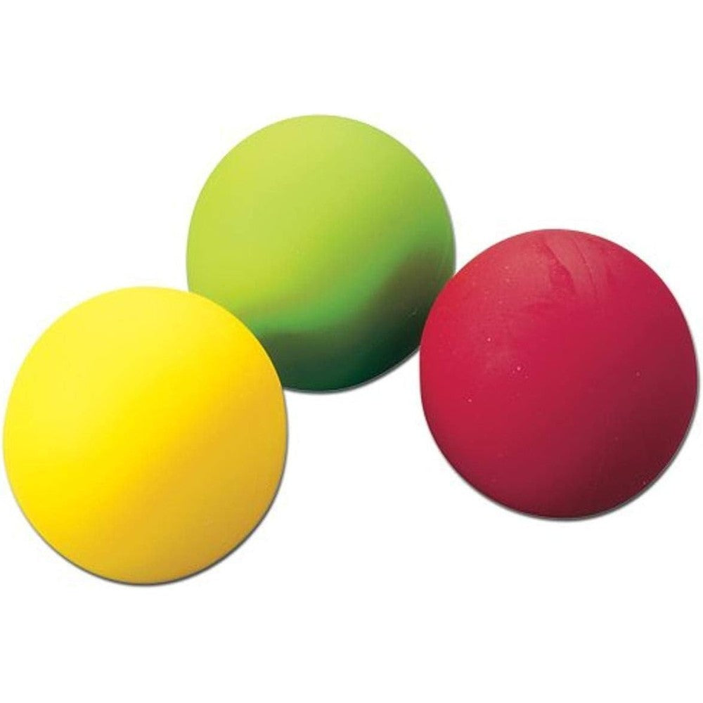 U.S. Games Systems Inc 3-Inch Juggling Ball 3-Pack front view showing three brightly colored low-bounce vinyl balls for practice.
