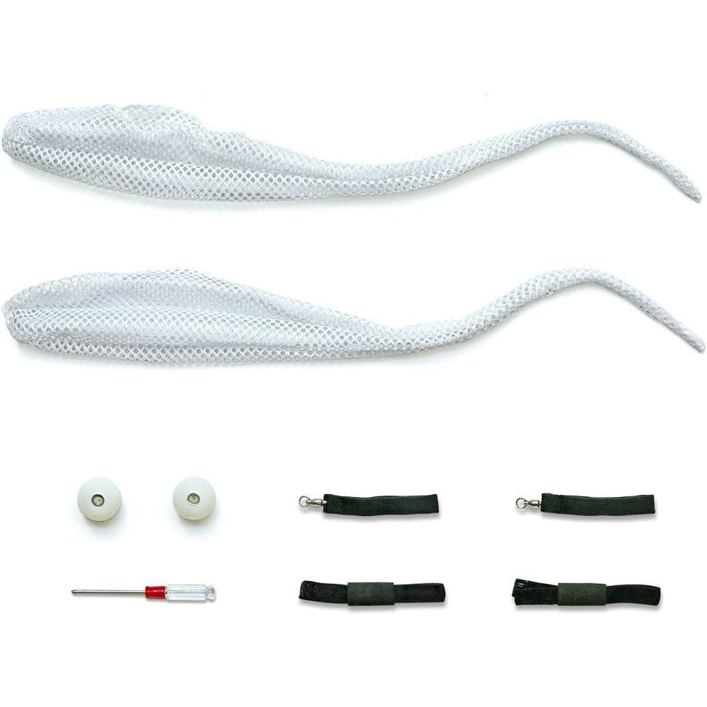 Speevers sock poi set front view featuring white mesh fabric and premium LED balls.