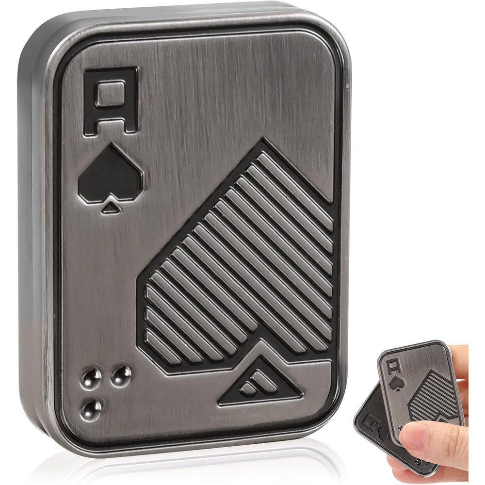 JUDIXY metal poker push card fidget slider front view in silver a finish