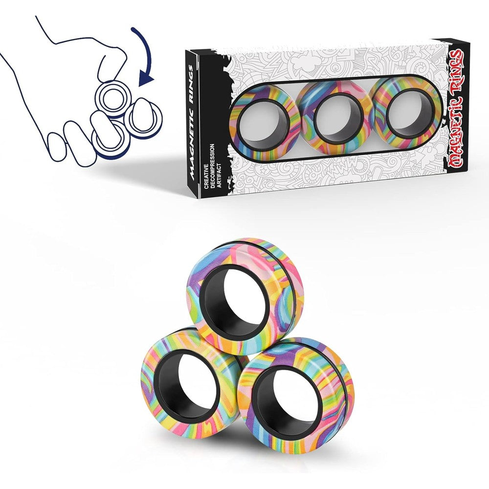 Finger Rock Magnetic Rings Fidget Toy Set front view for anxiety relief