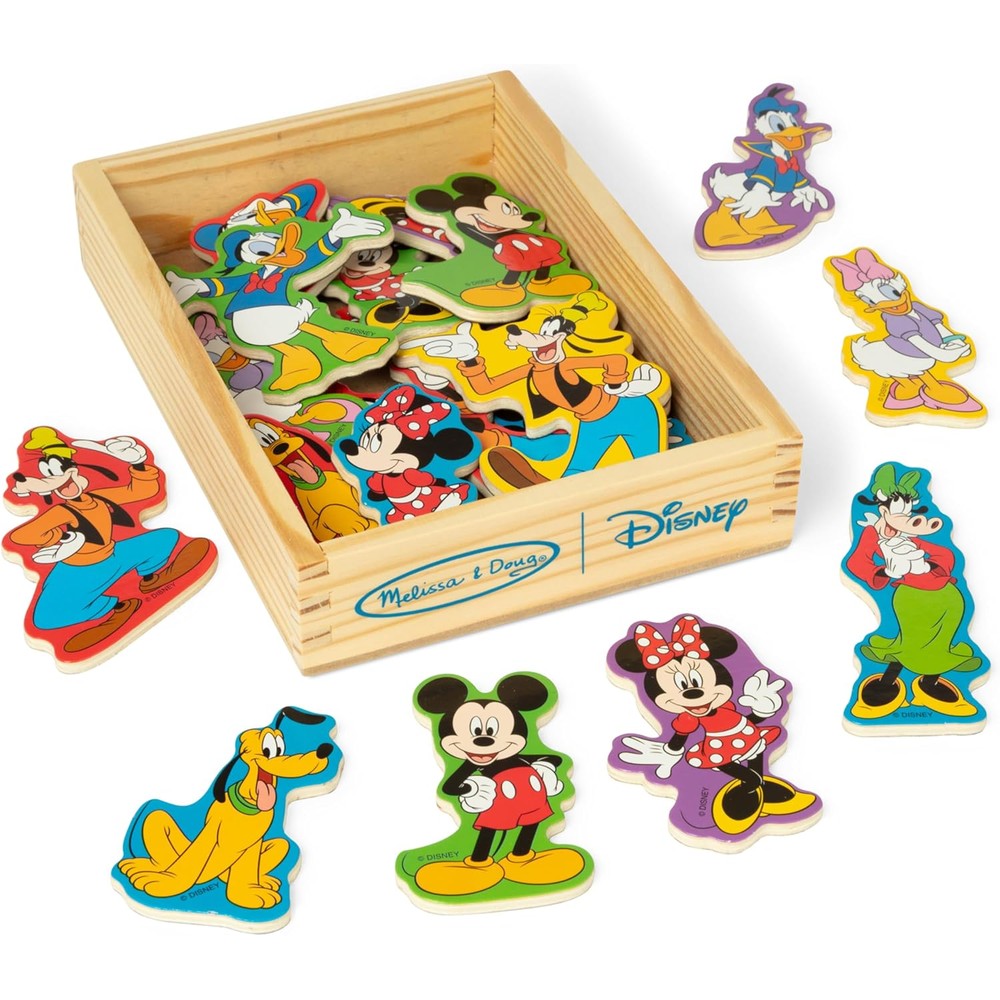 Melissa & Doug Disney Mickey Mouse wooden character magnets front view of complete twenty piece collection