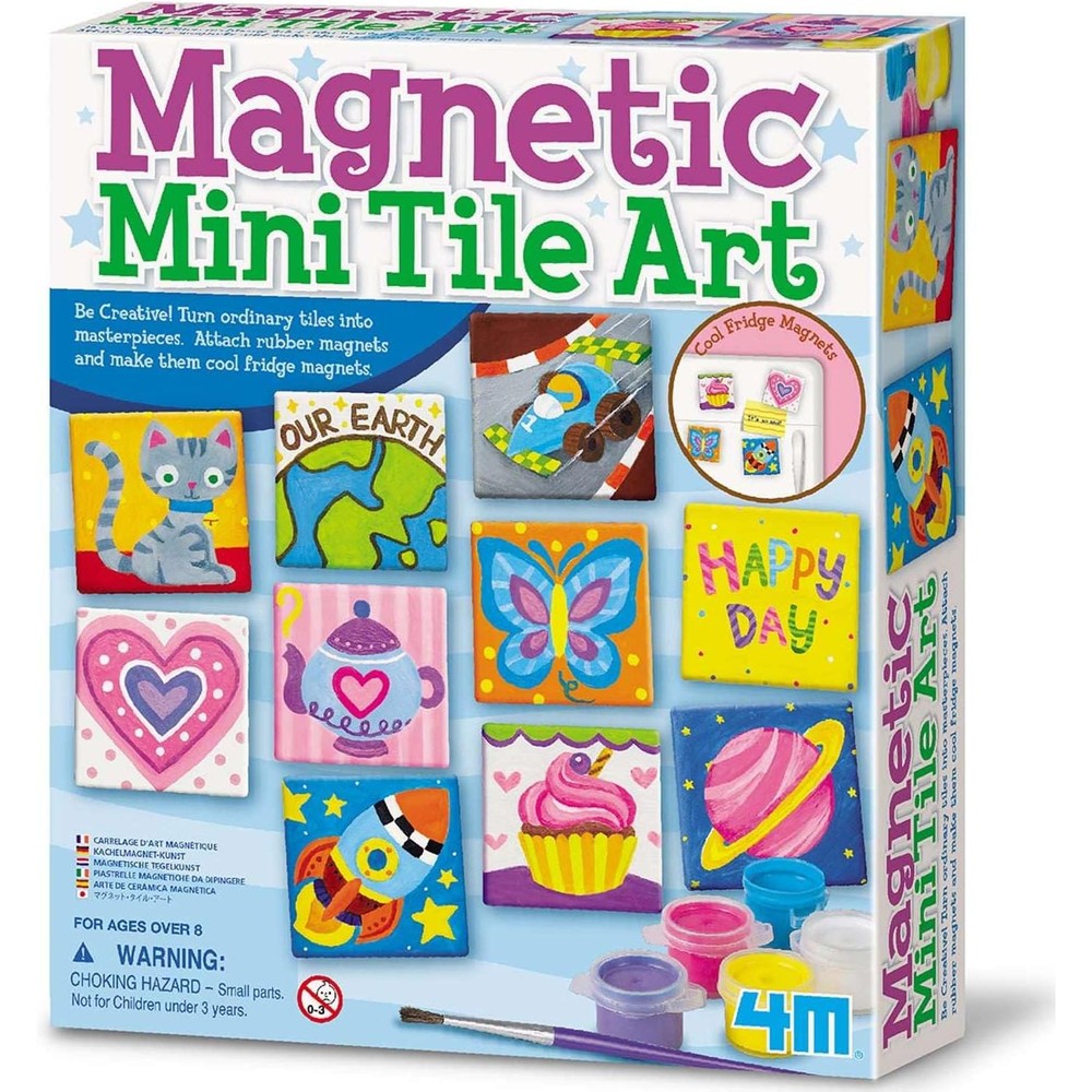 4M Magnetic Mini Tile Art retail packaging front view showcasing painted colorful fridge magnets.