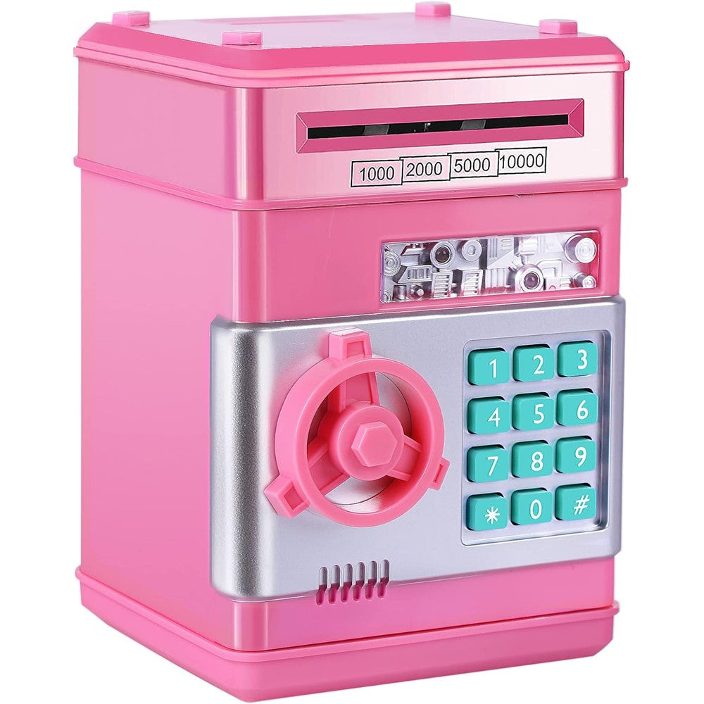 GuDoQi electronic password piggy bank for girls pink mini ATM front view