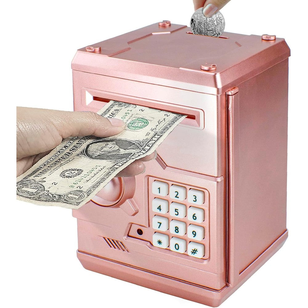 HUSAN kids electronic password ATM money box front view in rose gold finish
