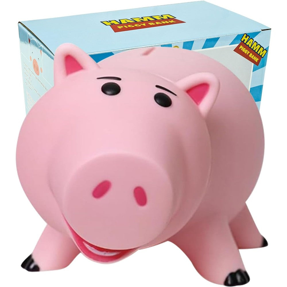 PHOCAS Hamm Piggy Bank front view showcasing the cute pink plastic design and smiling face.
