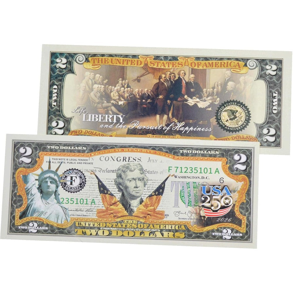LEKA NEIL declaration of independence 250th anniversary collectible 2 dollar bill front view