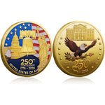 Valorforge Collectibles 250th anniversary coin front view showing golden American flag and liberty bell