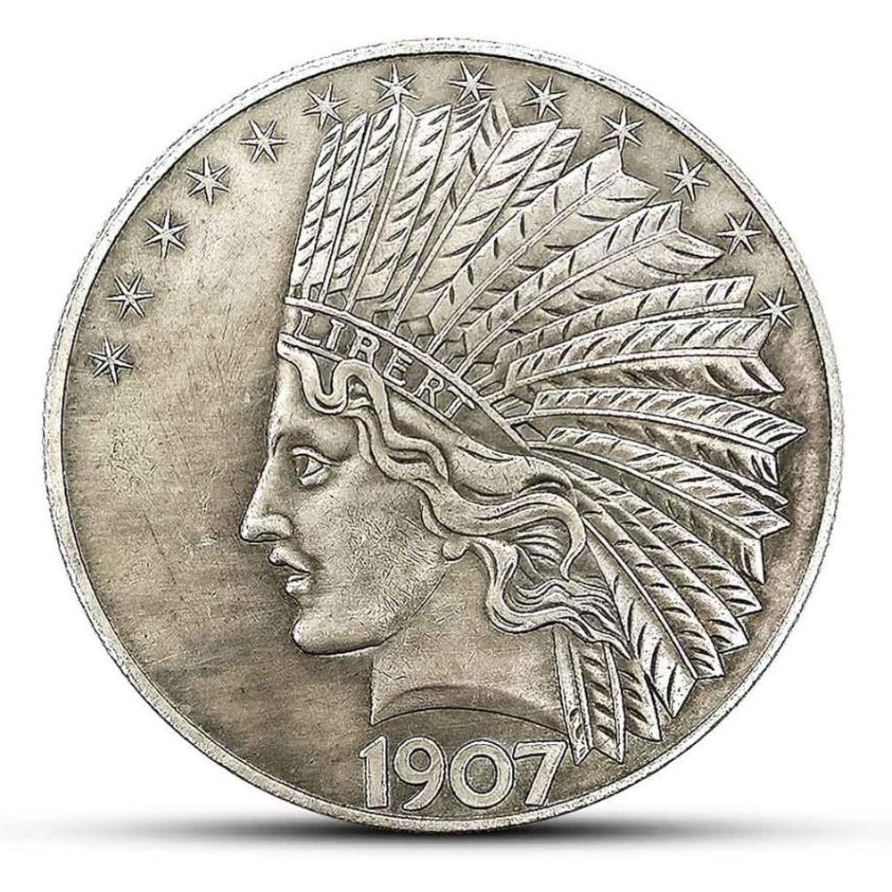 YukaBa MarshLing Antique Liberty Indian Head Coin front view showing detailed silver plated finish.