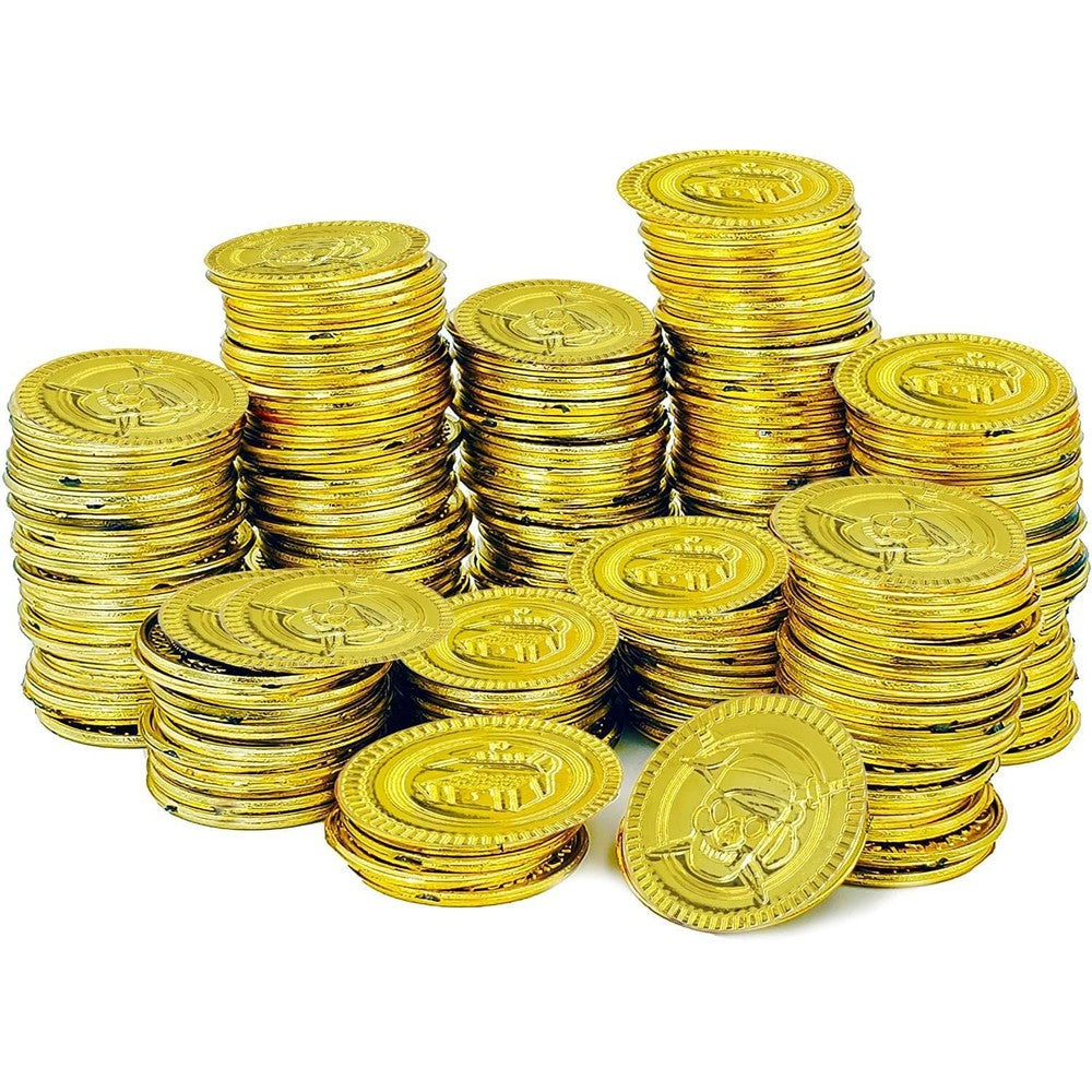 The Dreidel Company St. Patrick's Pirate Gold Coins 50 Pack front view showing reflective finish.