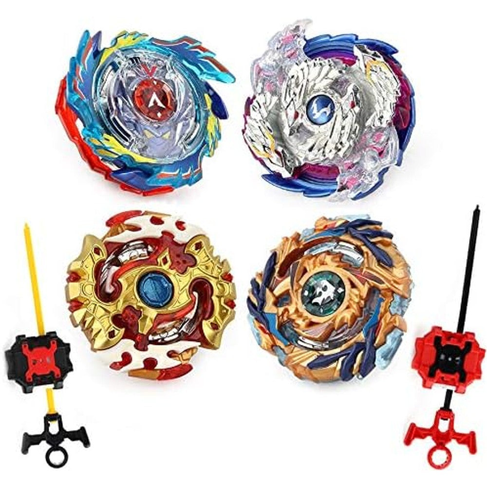 Elfnico Battling Top Burst Gyro Toy Set front view with 4 tops