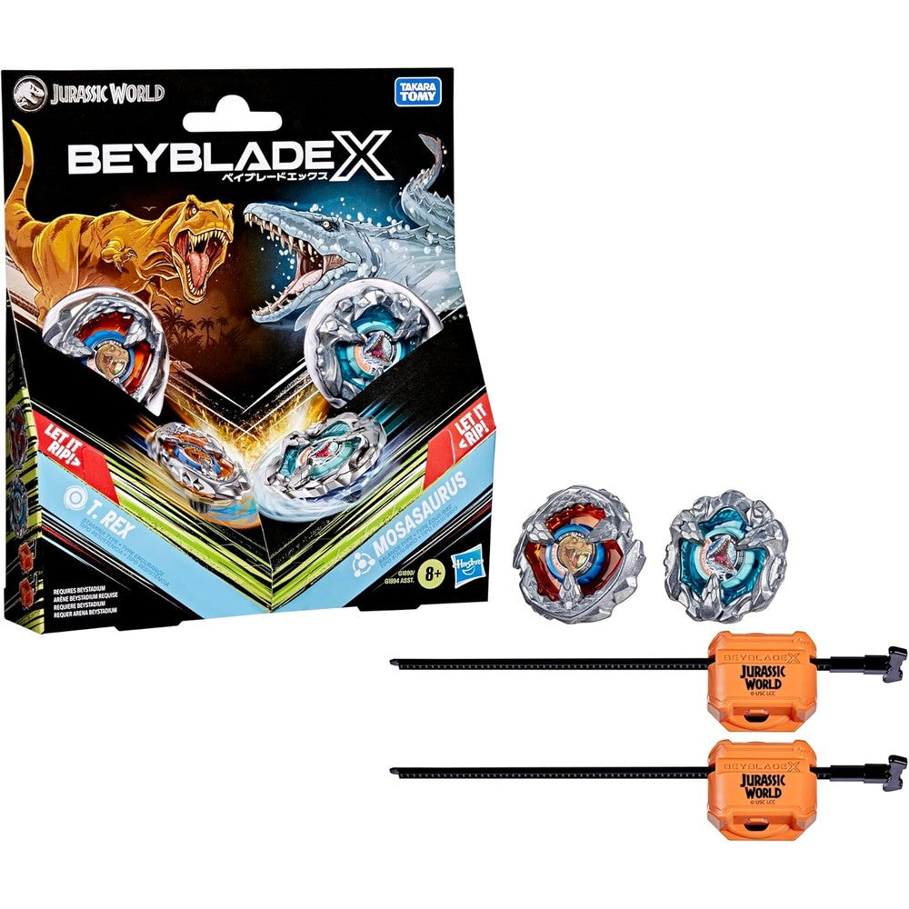 Beyblade X Jurassic World T. Rex vs Mosasaurus set front view