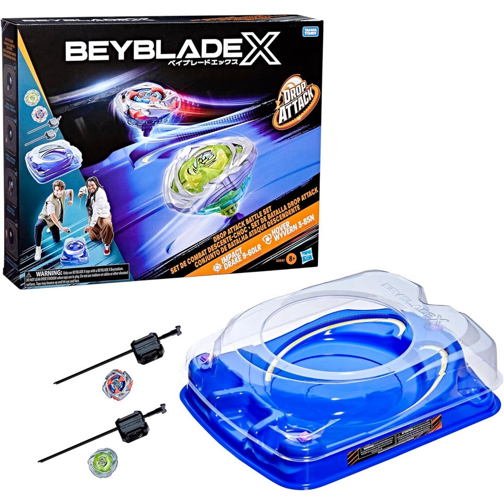 Beyblade X Drop Attack Battle Set front view with arena and tops