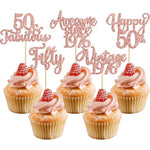 Ephlyn rose gold 50th birthday cupcake toppers front view