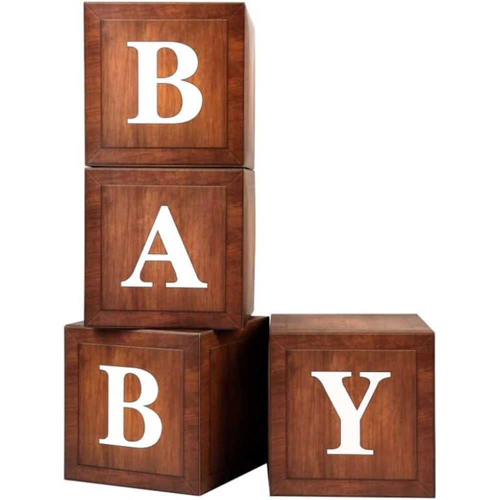 Frigg wood baby shower blocks front view with BABY letters