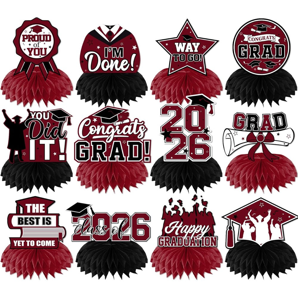 Hakoti 12 Piece Maroon Graduation Centerpieces front view