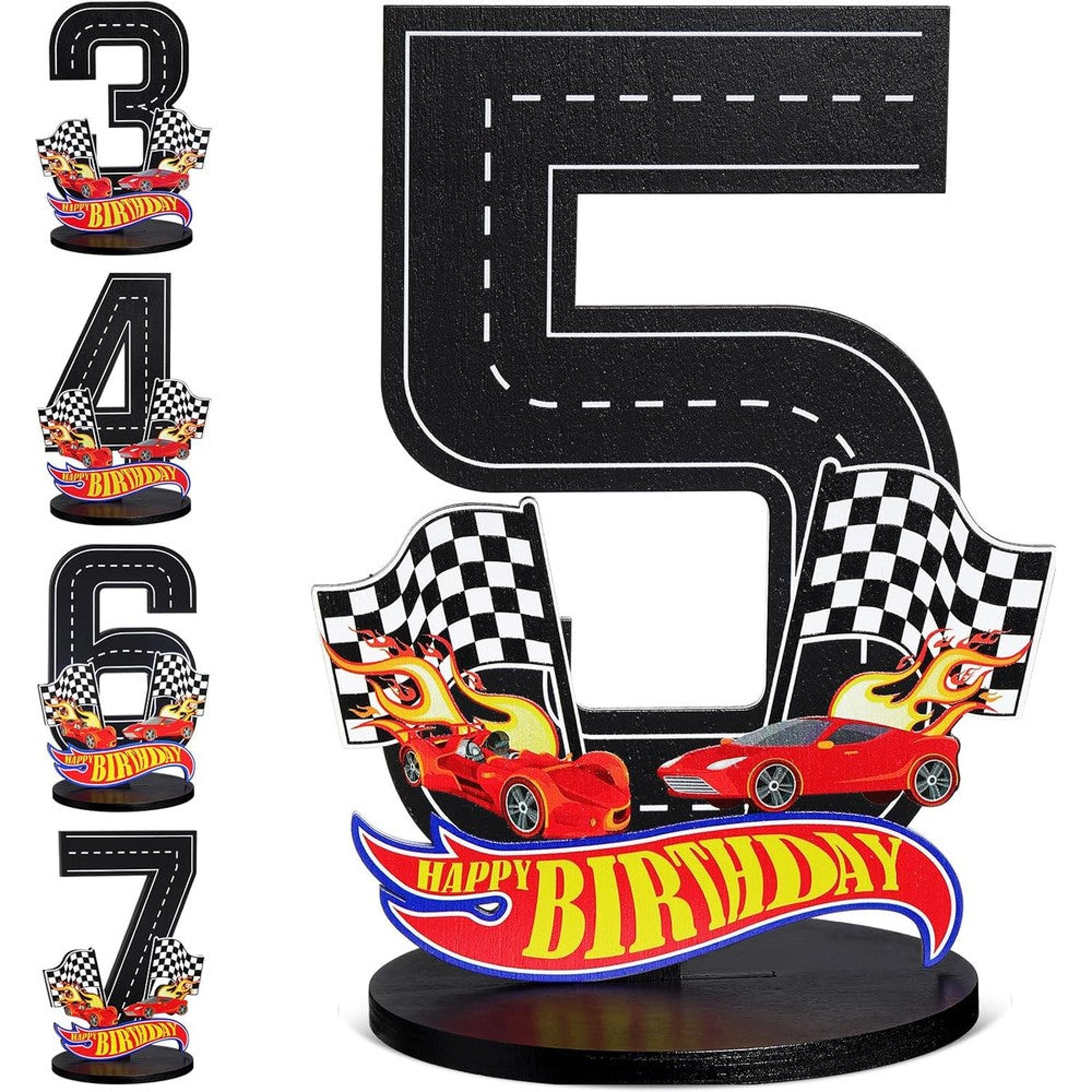 MiniInflat Race Car 5th Birthday Wooden Table Centerpiece Front View