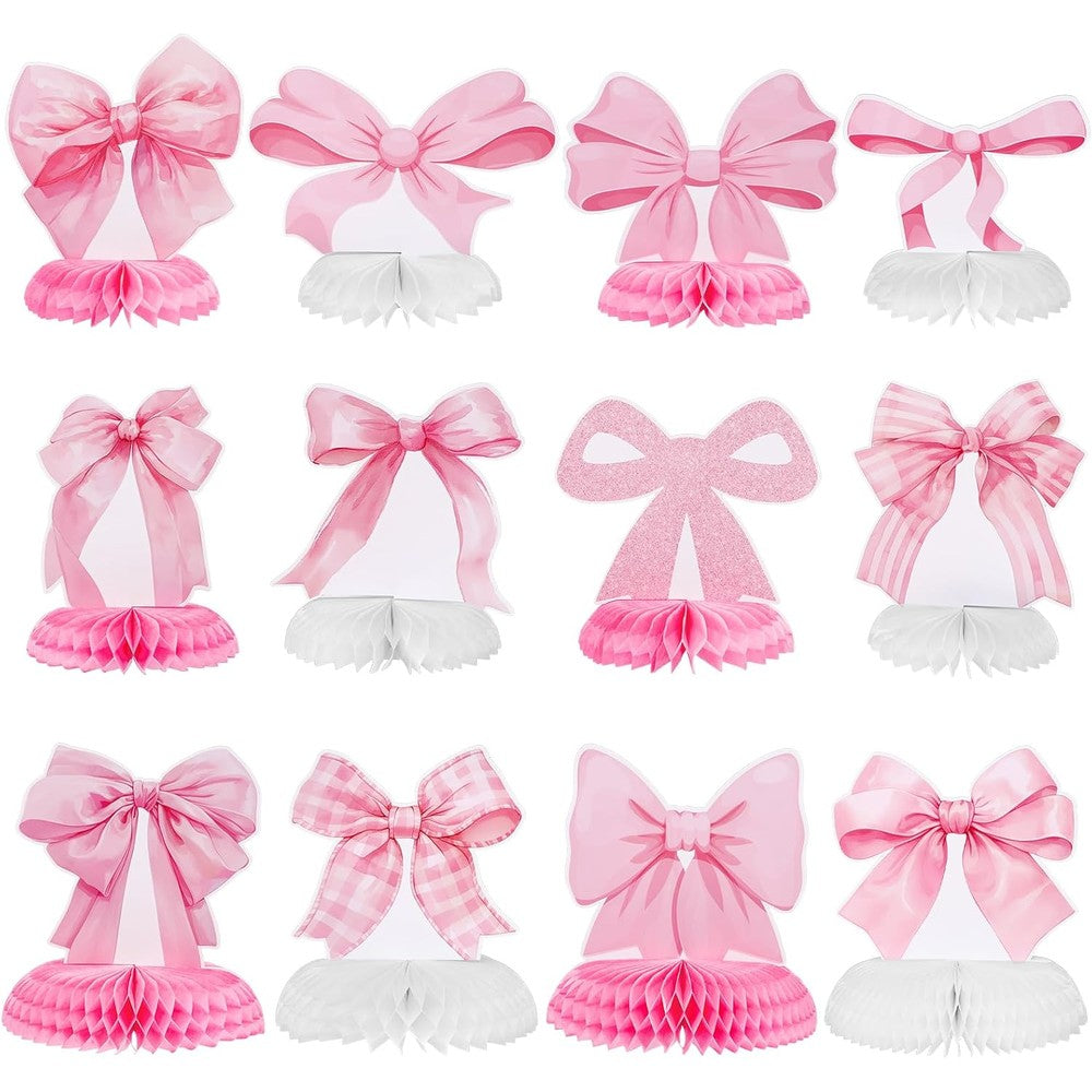 NatNarr Pink Bow Party Honeycomb Centerpieces front view