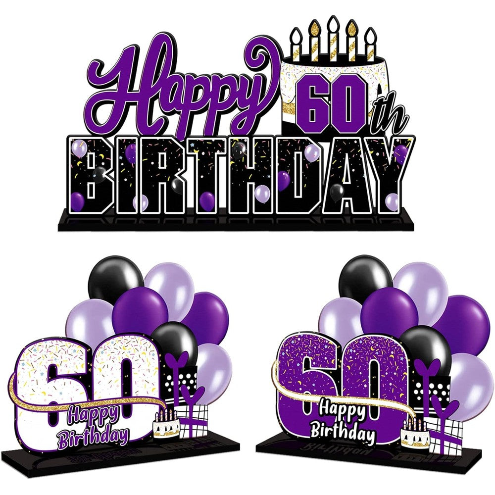Lingteer Happy 60th Birthday purple acrylic centerpiece front view