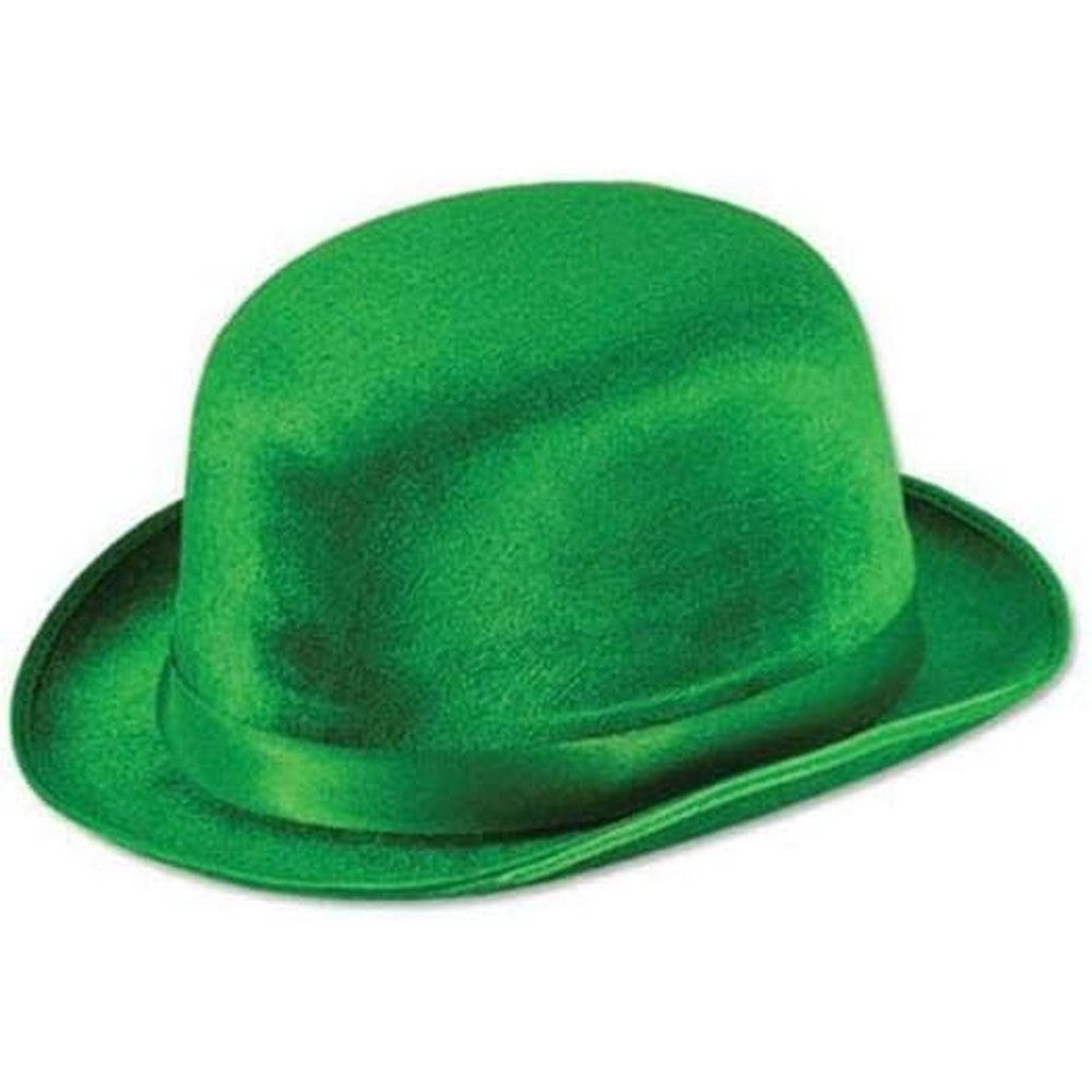 Beistle Green Velvet Felt Derby Hat front view classic costume bowler accessory
