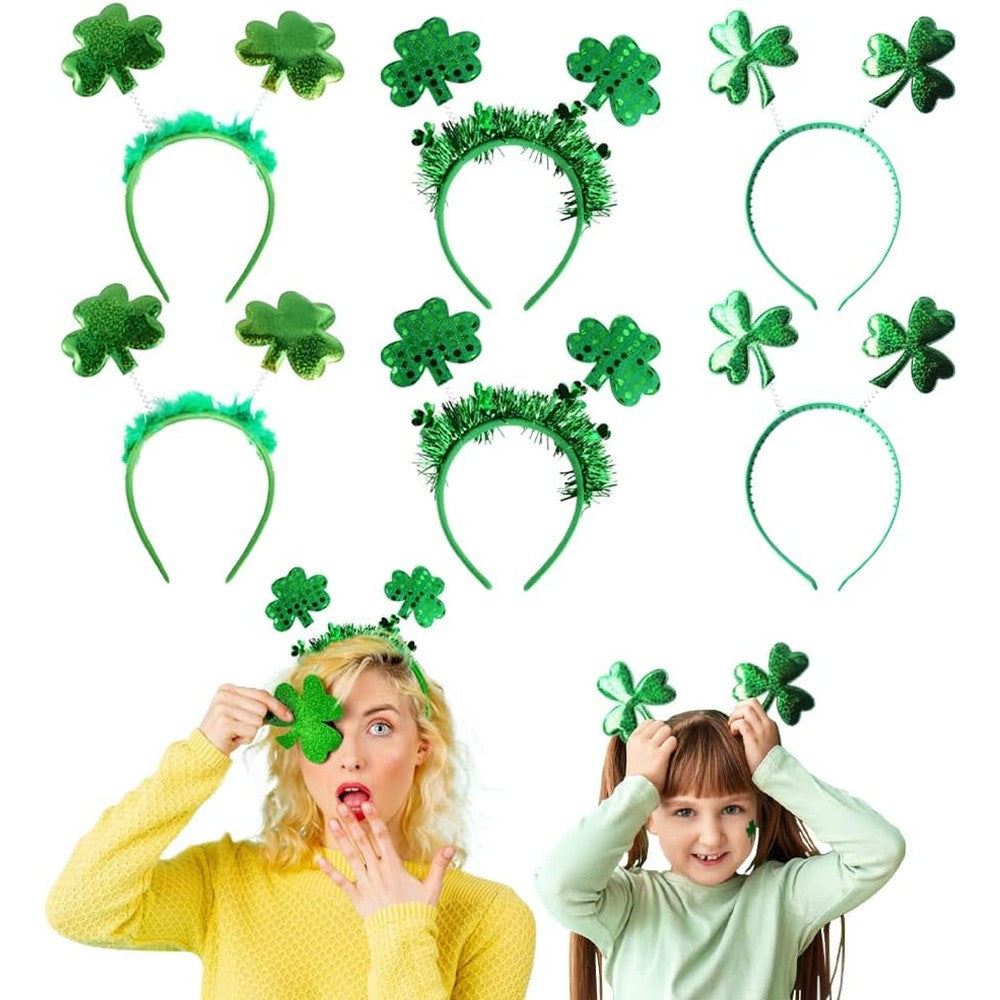 UMEELR St Patricks Day headbands set front view showing green sequined shamrocks