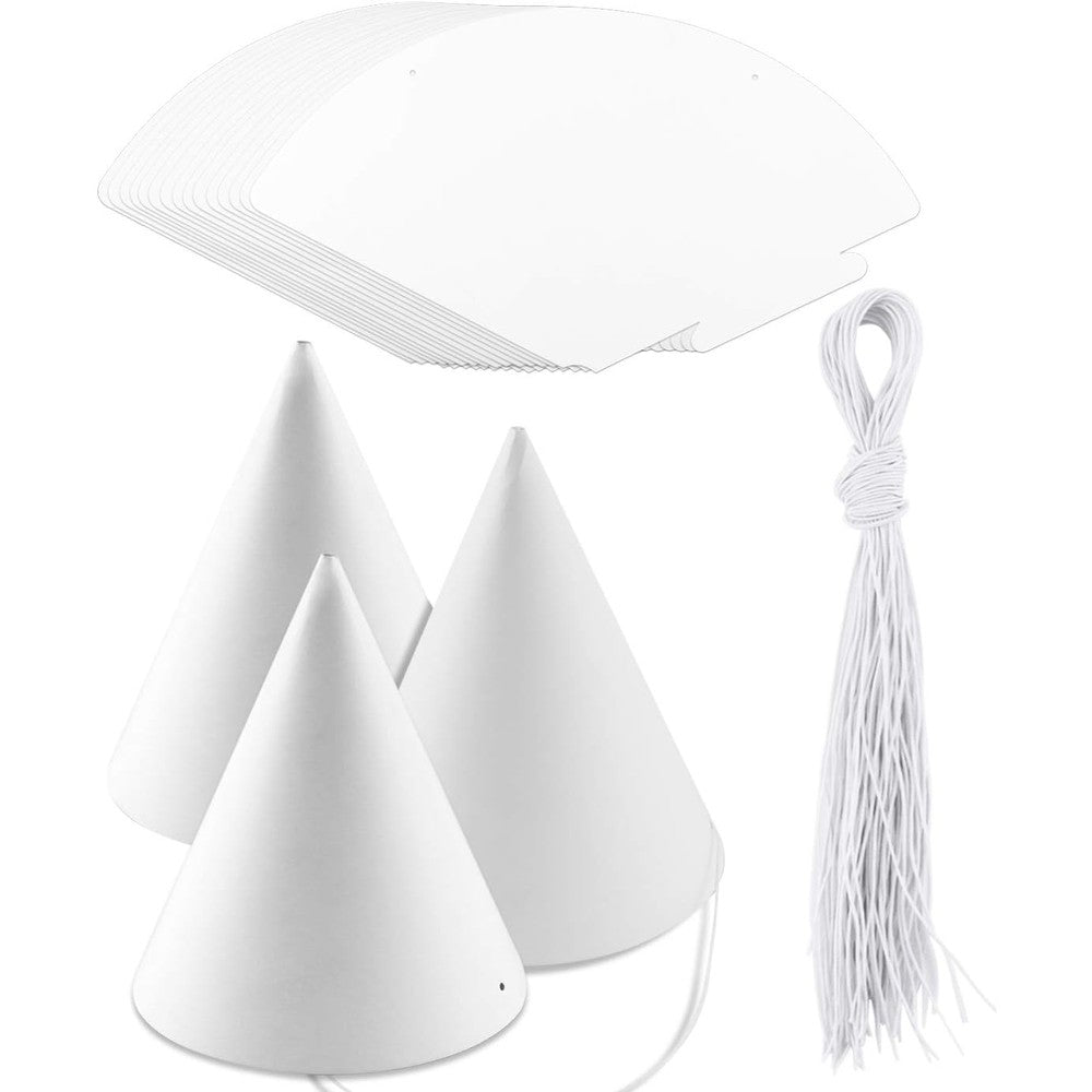 Weoxpr white paper party cone hats front view showing blank customizable surface
