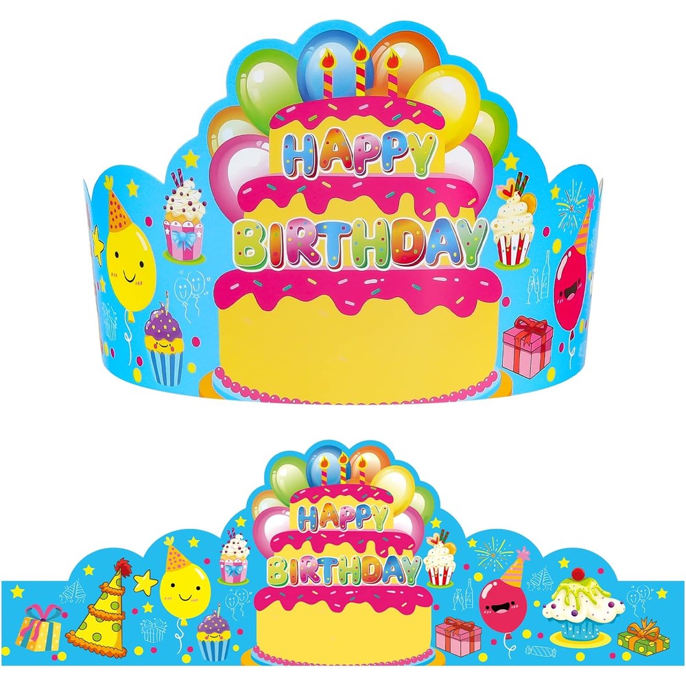 AUGTHEEP birthday crowns for kids front view of colorful paper party hats