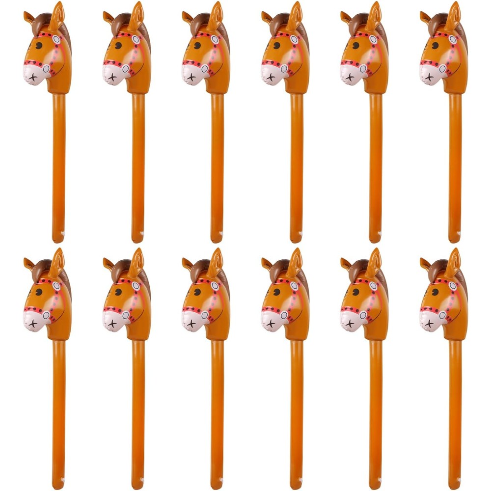 Evermarket inflatable stick horse front view brown pony head party decoration
