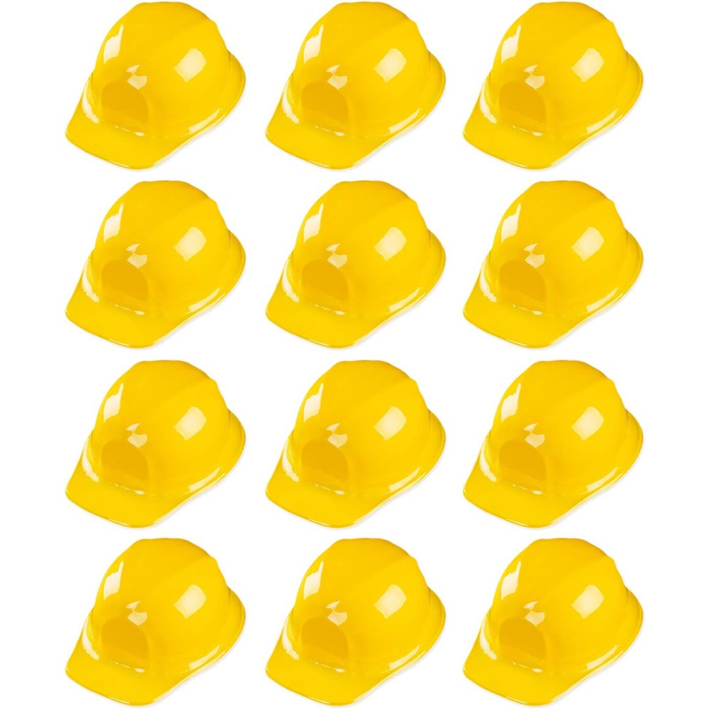 Super Z Outlet yellow construction hard hat front view pack of twelve kids party supplies