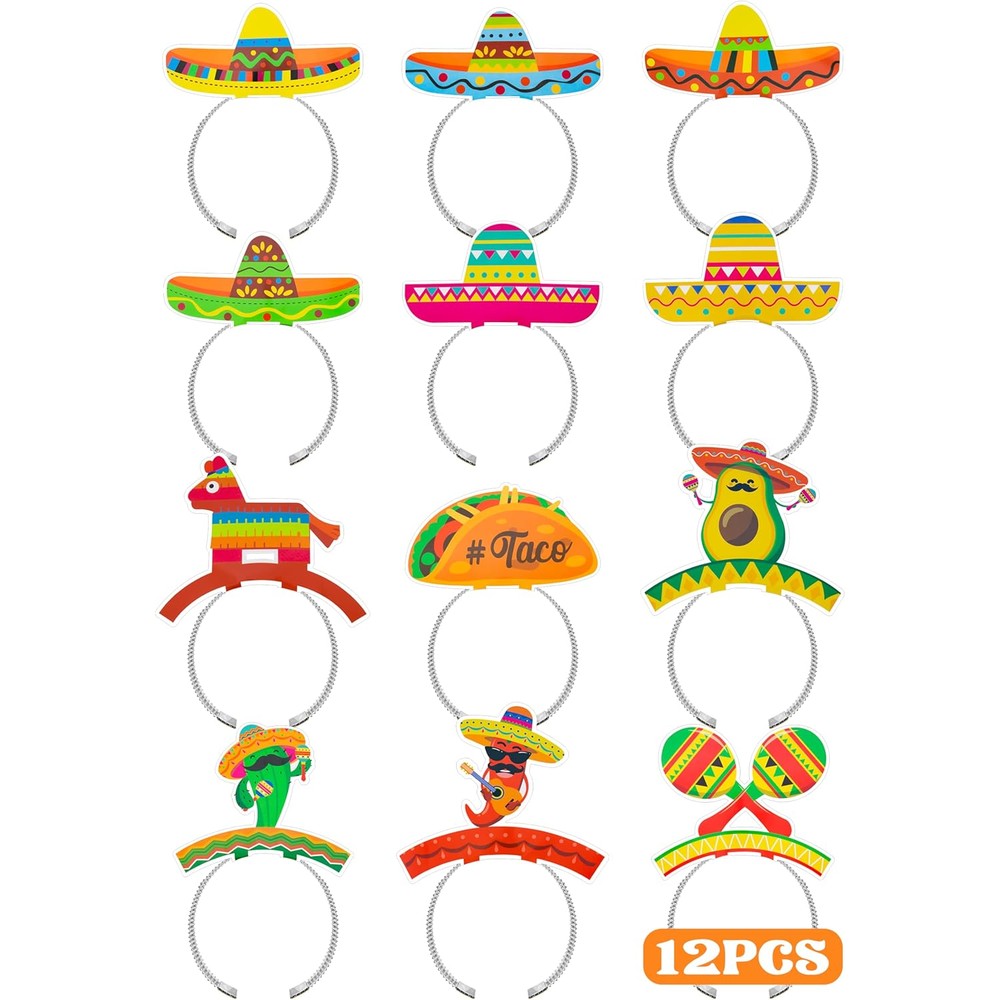 Melisheer Cinco De Mayo Mexican sombrero headbands twelve count front view pack