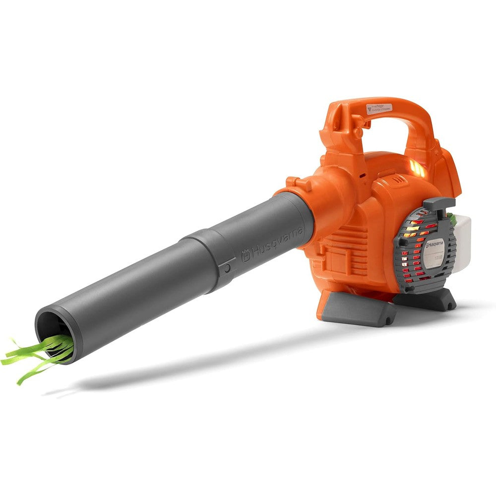 Husqvarna 125B toy leaf blower front view orange and gray