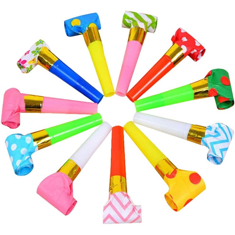 Lasenersm 24 piece party blower noisemakers set front view