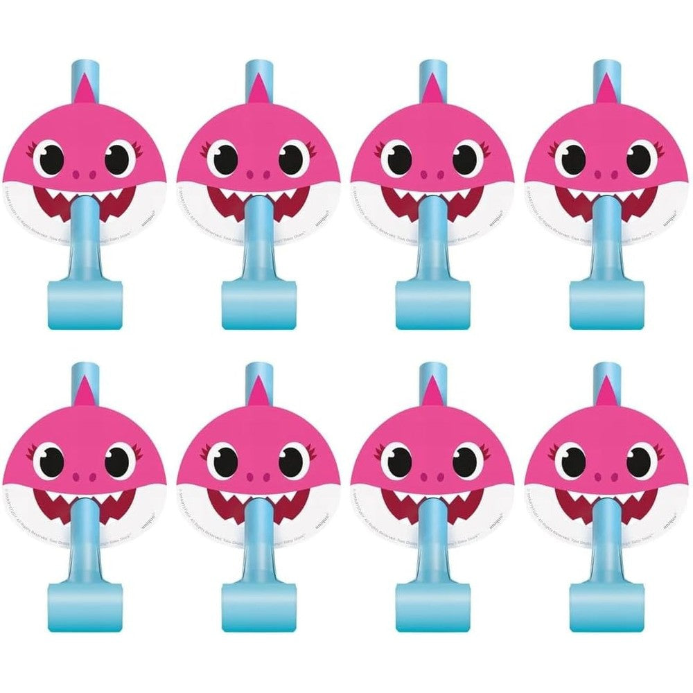 Unique Baby Shark party blowouts eight pack front view
