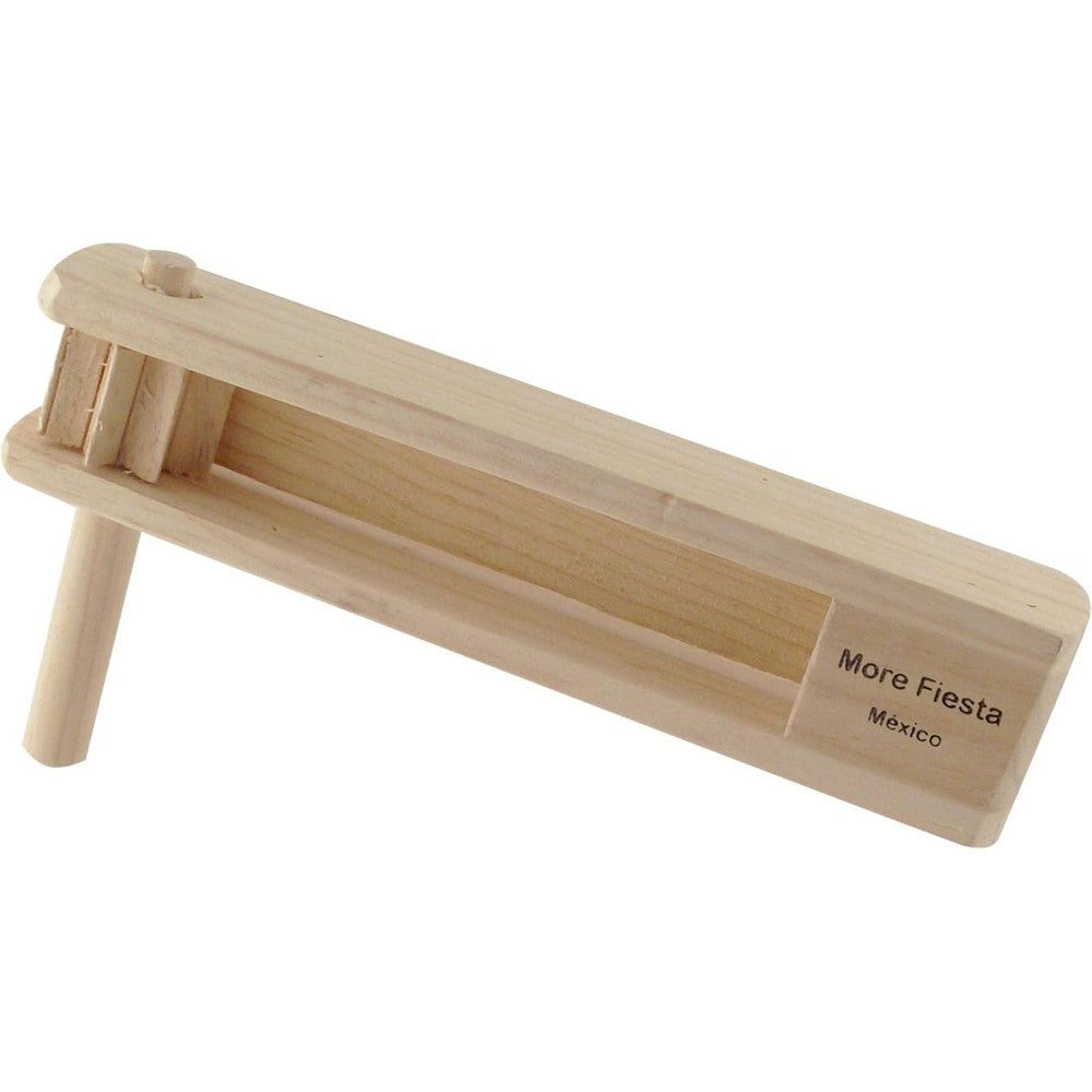 MoreFiesta Large Wooden Matraca Noisemaker front view of 11 inch ratchet